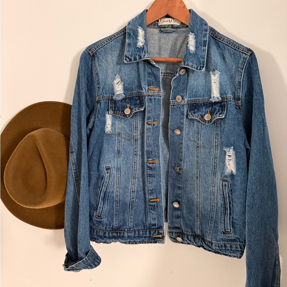 Denim Blue Distressed Women's Jacket